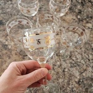 Libbey vintage 1960s MCM Pinecone set of 6 Frosted With Gold Wine Glasses